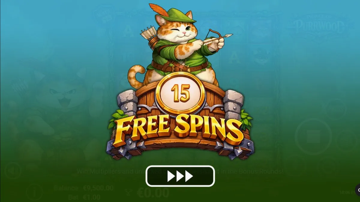 Tampilan visual slot Prince of Purrwood dengan tema kucing abad pertengahan